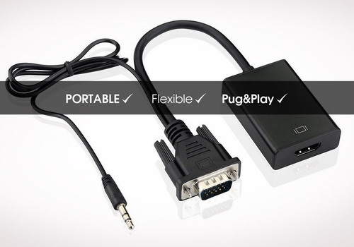 Conversor Vga A Hdmi Con Audio Adaptador Cable Tv Hd 1080p