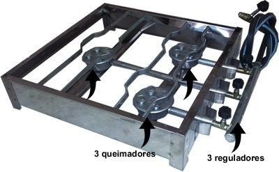 Fogareiro  3 Bocas  Especial Quadrado Pequeno Em Inox - E015