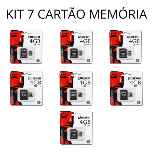 Kit 7 Cartão Memória Kingston 4gb Tf Com Adaptador Sdc4/4gb