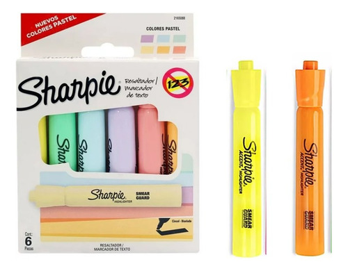 Resaltador Sharpie Pastel 6 Pzas Mas Dos De Regalo Suave