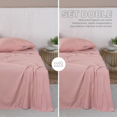 Paquete 2 Juegos Sábanas Matrimonial Microfibra Real Textil Rosa Liso