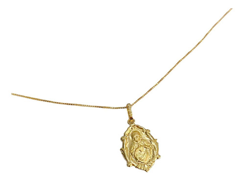 Cordão Feminino 50 Cm Ouro 18k  Com Sagrado Coração De Jesus