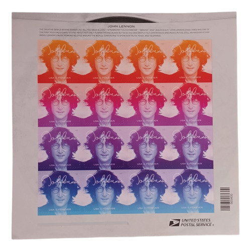 John Lennon Hoja Completa De 16 Estampillas Conmemorativas (Usado)