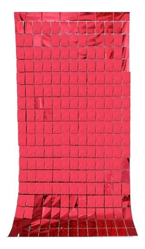 Cortina Metalizada Quadrada Metálica Painel - Vermelho