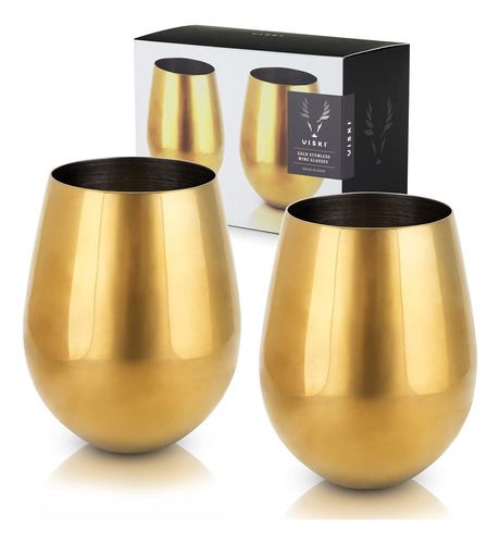 Gold Stemless Wine Glasses | Set Of 2 | 5242 Belmont