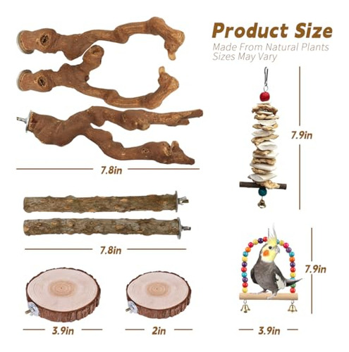 9 Perchas Para Pájaros Soportes De Madera Natural Para Loros