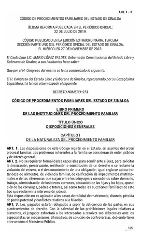 Legislación Esencial Familiar Sinaloa. Código Familiar