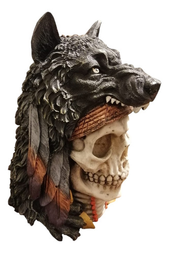 Cráneo Lobo Con Plumas Artesanía De Calavera Con Penacho Lob