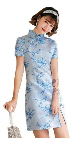 Vestido Corto Cheongsam De Primavera Verano De Estilo Chino