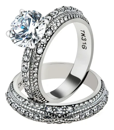 Conjunto De Anillos De Boda De Acero Inoxidable Vintage Con