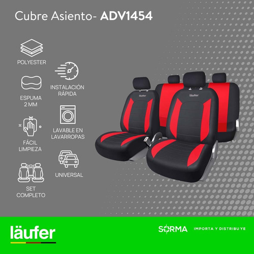 Imagen 2 de 8 de Funda Cubre Asientos 9 Piezas Rojo Universal 2mm- Läufer