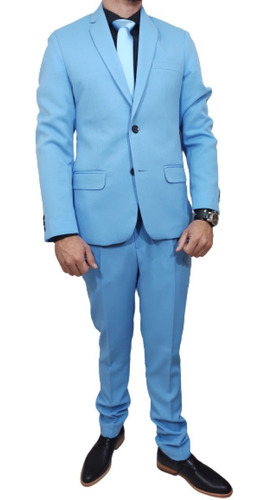 Imagen 2 de 10 de Ambo Traje Hombre Color Celeste Talle Grande
