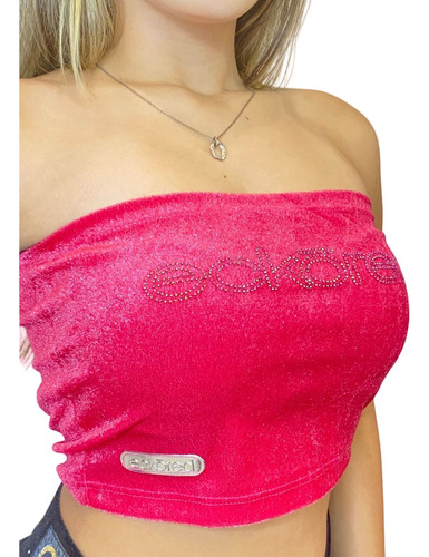 Top Cropped Rosa Aveludado Ecko Red