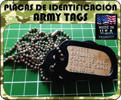 Placa Identificacion Militar Army Tags Color Brillante