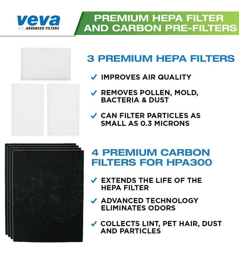 Veva Premium Hepa Filtro De Repuesto 3 Pack Que Incluye 4 Pr