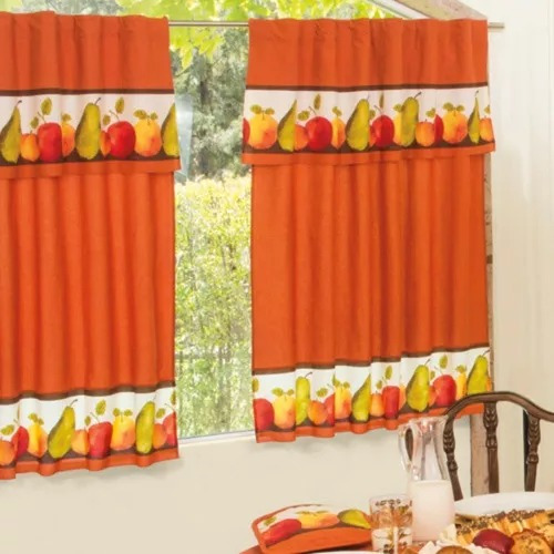 Juego Cortinas Vianney C Frutal P Cocina Naranja Decorativas