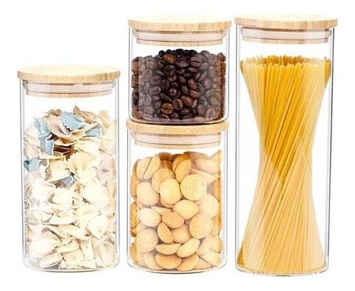 Conjunto De Frascos De Vidrio Bambú Almacenaje De Alimentos