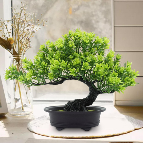 Bonsái Artificial, Plantas Artificiales Con Macetas, Verde