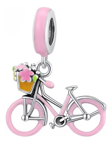 Charm Diseño Bicicleta Rosa, Plata De Ley 925.