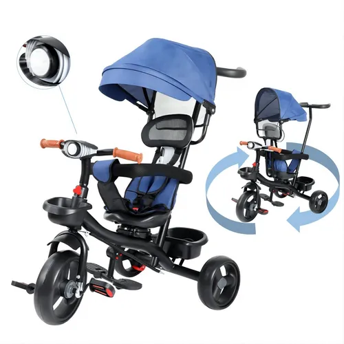 Triciclo para bebé, 7 en 1, plegable para niños, con mango ajustable para  padres, arnés de seguridad y frenos de rueda, toldo extraíble