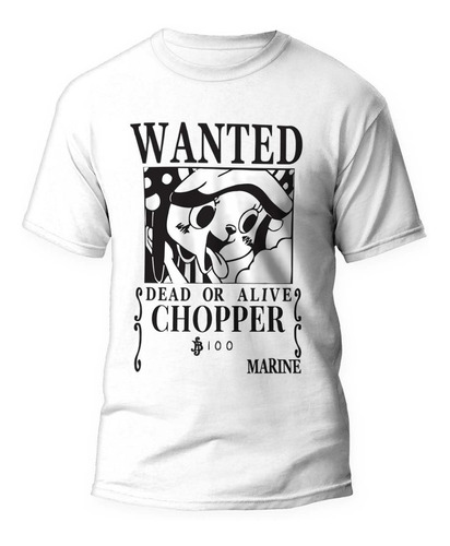 Camiseta One Piece Chopper Wanted Algodão Branca