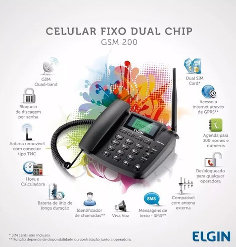 Telefone Celular Rural Fixo 2 Chip Elgin Gsm200