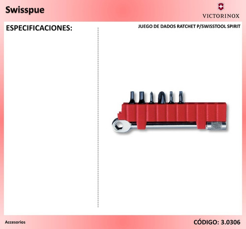 Imagen 3 de 3 de Jgo De Dados Ratchet P/swisstool Spirit, Victorinox (3.0306)