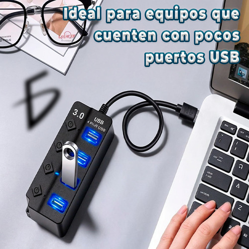 Hub Switch 4 Puertos Usb 3.0 Transferencia Datos Rapida 5gbs