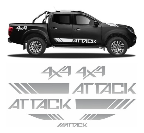 Kit Adesivos Nissan Frontier Attack 4x4 Prata 2017 2018 2019