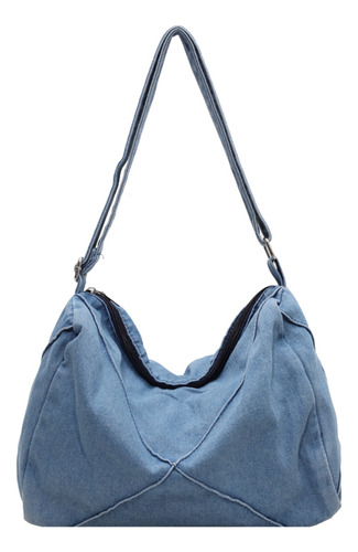 Bolso Hobo Elegante Para Mujer, Mezclilla De Color Liso, De