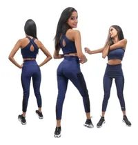 Comprar Conjunto Top + Leggins Azul Marino Crossfit Gimnasio Dama