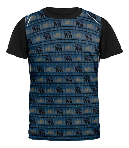 Grizzly Bear Adirondack Pattern Blue All Over - Camiseta Con