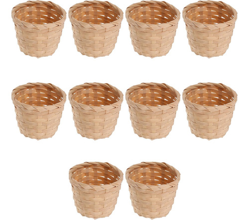 Set De 10 Mini Cestas Tejidas De Madera Artificial