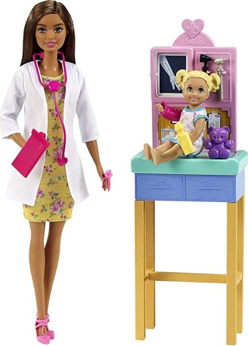 Barbie Pediatra Playset, Muñeca Morena (12 Pulgadas), Mesa