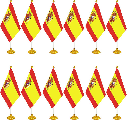 Mini Banderas Wxtwk, Poliéster, España, Con Base, 12 Piezas