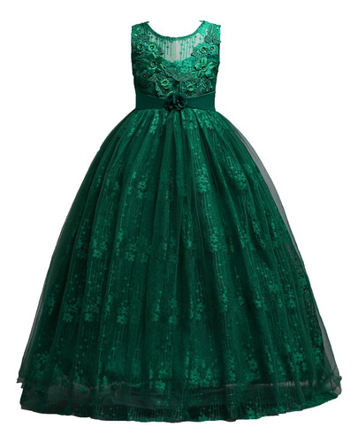 Vestido De Princesa De Tul Con Encaje De Flores Para Niñas