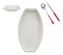 Comprar Plato Salsero Cuchara Palitos Chinos X4pz Ceramica Sushi Vdp