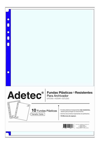 Fundas Plásticas Para Archivo Extra Gruesa Adetec 10 Un