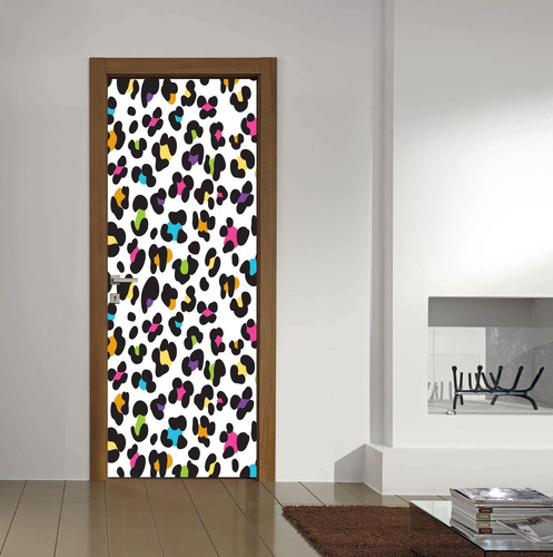 Vinilo Para Puerta Animal Print Leopardo Colores Home Door