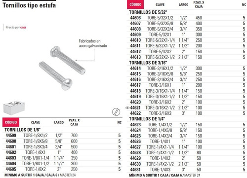 Imagen 2 de 4 de Tornillo Tipo Estufa 5/32' X 2-1/2' Fiero 44613