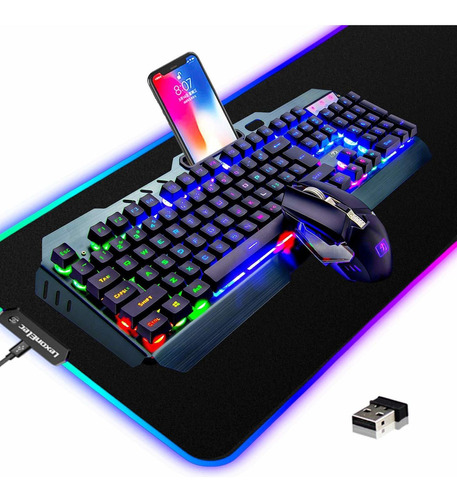 Wireless Gaming Keyboard And Mouse Combo,3 In 1 Rainbow Led.
