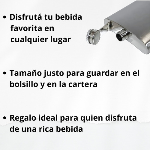 Petaca Acero Inox 7oz Tapa A Rosca - En Caja - Licor Whisky Plateado Lisa
