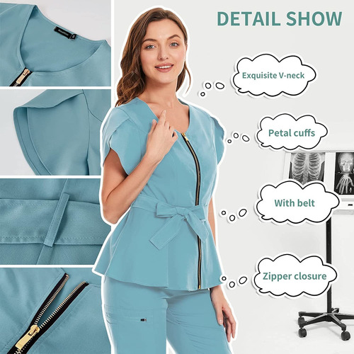 Conjunto De Uniforme Médico Pantalones Para Mujer Con Cierre