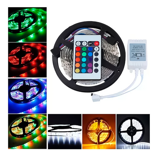 Set 2 Cintas Led Rgb 5 Metros 5050 Ip64 Control Remoto Tira