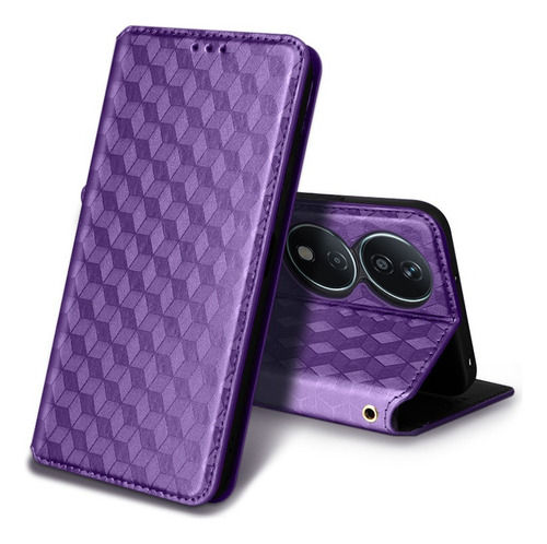 ~ For Honor X7b Cubic Patterned Pu Wallet Card Holder Case