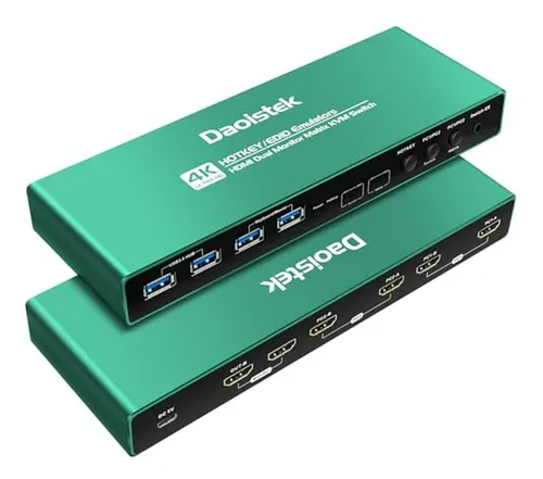Kvm Switch Hdmi 2 Monitores 2 Pcs 2k 144hz Con Edid Emulador