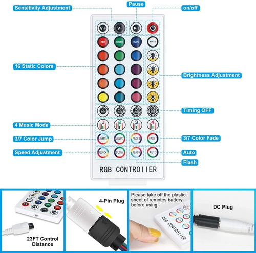 Imagen 7 de 9 de Tira De Luces Led Con Bluetooth Música Rgb 5050 Ip65