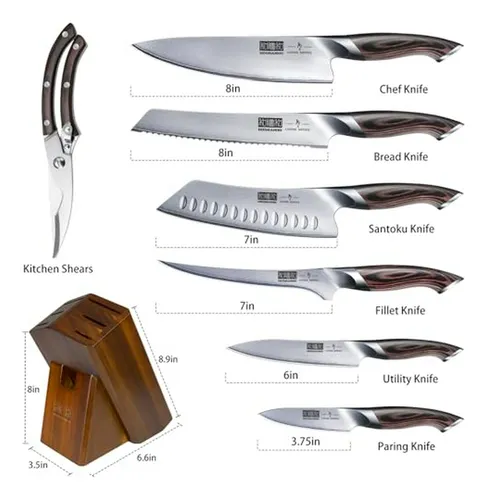 Set De 8 Cuchillos De Cocina Japoneses Aus-10 Con Bloque Y T