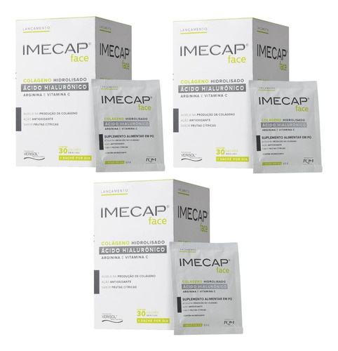3 Caixas Imecap Face Colágeno 30 Sachês Beleza E Firmeza Sabor Frutas Cítricas