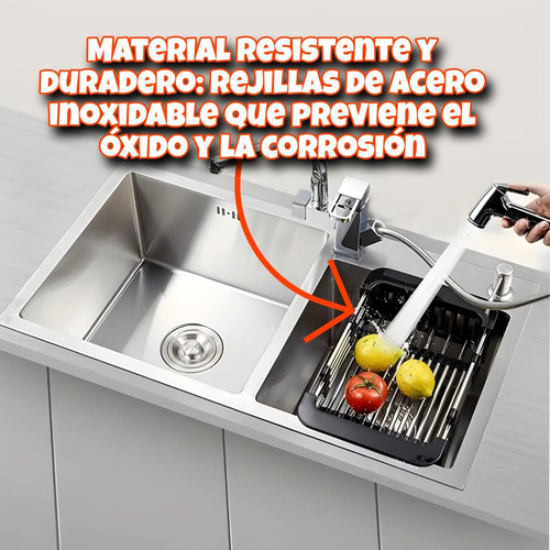 Escurridor Secaplatos Extensible Bacha Verduras Cocina Fruta Negro
